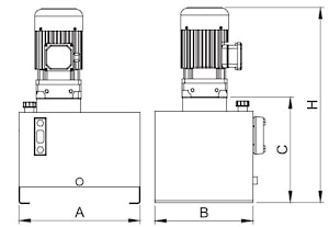 Габаритные и присоединительные размеры минигидростанций с баком от 15 до 30-ти литров  